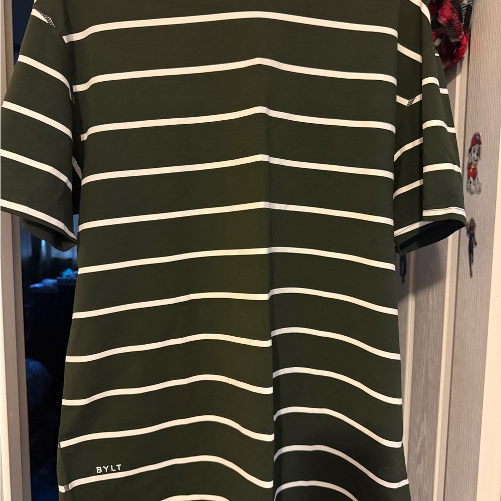 BYLT Basics Olive and White Striped Short Sleeve Tee